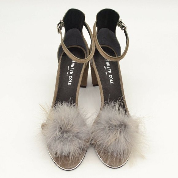 Kenneth Cole Lex Feather Pom Suede Sandals Heels - Picture 4 of 7